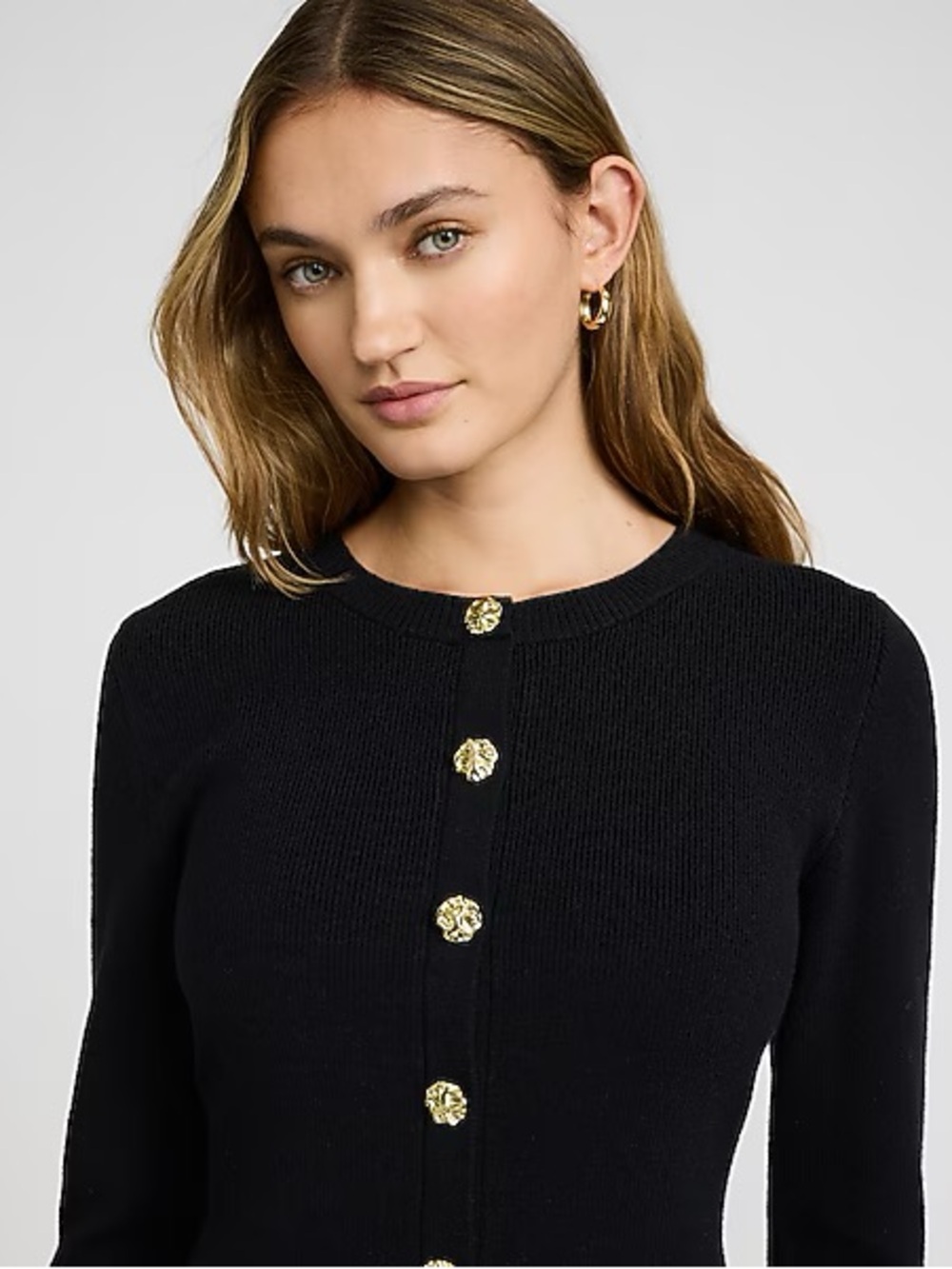 NWT Long Sleeve Novelty Button Ruffle Mini Sweater Dress - Picture 2 of 5